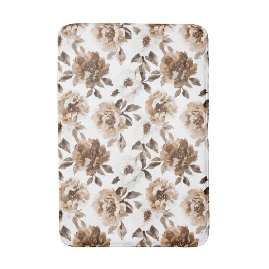 Bruine Crème Witte Bloemen Kerstmis Badmat (Voorkant Verticaal)