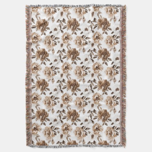 Bruine Crème Witte Bloemen Kerstmis Deken (Voorkant Verticaal)