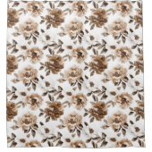 Bruine Crème Witte Bloemen Kerstmis Douchegordijn (Voorkant)