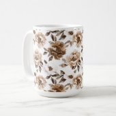 Bruine Crème Witte Bloemen Kerstmis Koffiemok (Voorkant links)