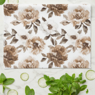 Bruine Crème Witte Bloemen Kerstmis Theedoek