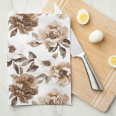 Bruine Crème Witte Bloemen Kerstmis Theedoek (Quarter Fold)