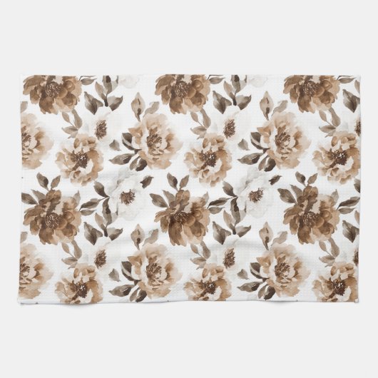 Bruine Crème Witte Bloemen Kerstmis Theedoek (Horizontaal)