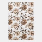 Bruine Crème Witte Bloemen Kerstmis Theedoek (Verticaal)