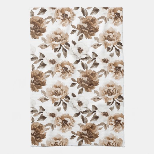 Bruine Crème Witte Bloemen Kerstmis Theedoek (Verticaal)