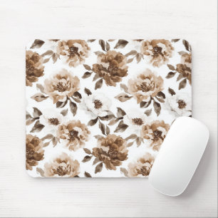Bruine Crème Witte bloemen Muismat