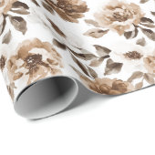 Bruine Crème Witte Bloemen Verjaardag Cadeaupapier (Rol Hoek)