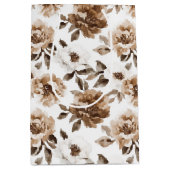 Bruine Crème Witte Bloemen Verjaardag Medium Cadeauzakje (Voorkant)