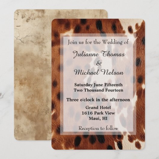 Bruine Crème Zuidwest Koeienhuid Bruiloft Kaart (Voorkant / Achterkant)