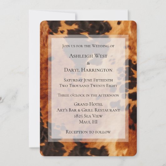 Bruine Crème Zuidwest Koeienhuid Bruiloft Kaart (Voorkant)