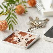 Bruine Crème Zuidwest Koeienhuid Sleutelhanger (Zijkant)