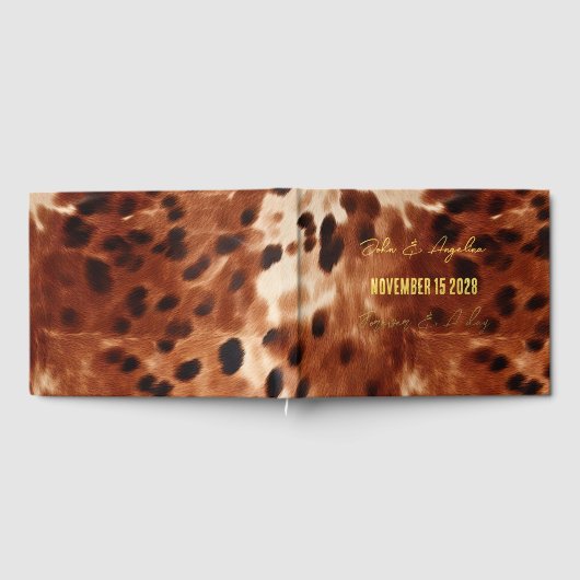 Bruine Crème Zwart Koeienhuid Wedding Gastenboek (Volledig)