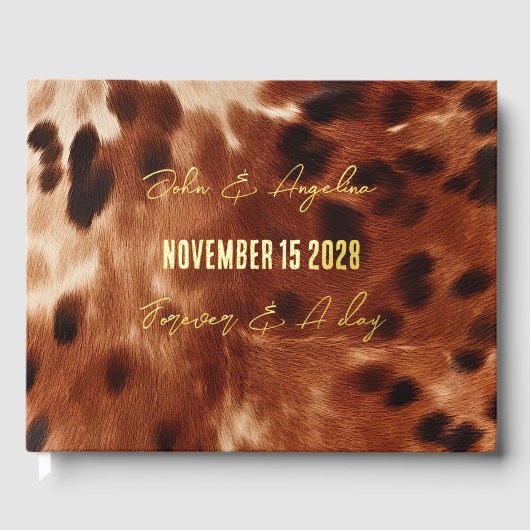 Bruine Crème Zwart Koeienhuid Wedding Gastenboek (Voorkant)