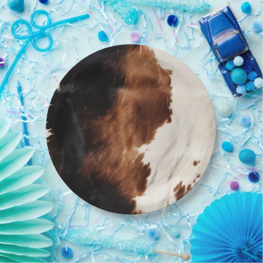 Bruine crème zwart zuidwesten Koeienhuid Papieren Bordje (Feest)