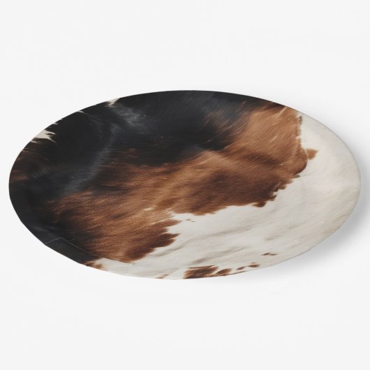 Bruine crème zwart zuidwesten Koeienhuid Papieren Bordje (Gekanteld)