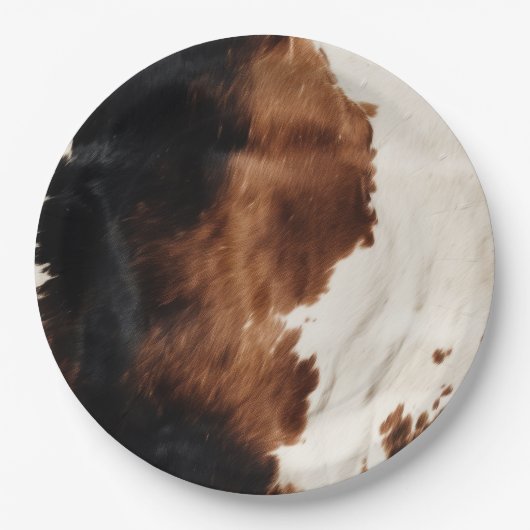 Bruine crème zwart zuidwesten Koeienhuid Papieren Bordje (Voorkant)