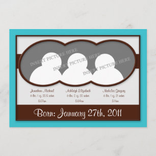 Bruine Cyaan Blue Triplets Birth Announements Aankondiging