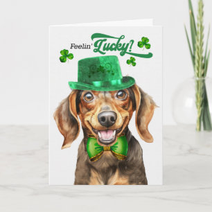 Bruine Dachshond Felt Gelukkig St. Patrick's Day Feestdagen Kaart