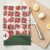 Bruine Dachshond Patroon Monogram Kerstmis Hond Theedoek (Quarter Fold)