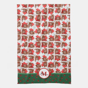 Bruine Dachshond Patroon Monogram Kerstmis Hond Theedoek