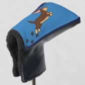 Bruine Dachshund Hardlopen Blauw Design Golfheadcover (3/4 voorkant)