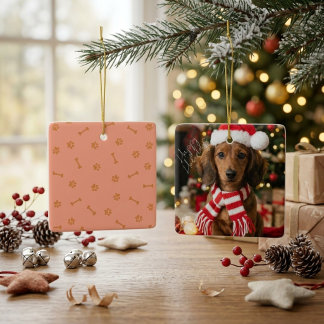 Bruine Dachshund Kerstman Hoed Kerstgeschenk Keramisch Ornament