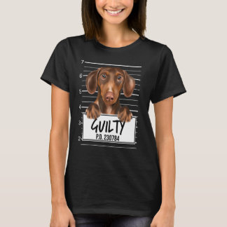 Bruine Dachshund Mugshot Schuldig Hond T-shirt