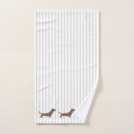 Bruine Dachshunds op Beige Stripes Handdoek