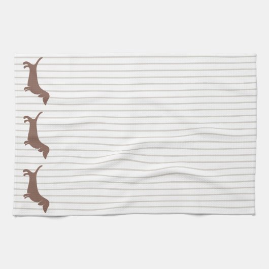 Bruine Dachshunds op Beige Stripes Theedoek (Horizontaal)