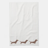 Bruine Dachshunds op Beige Stripes Theedoek (Verticaal)