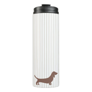 Bruine Dachshunds op Beige Stripes Thermosbeker
