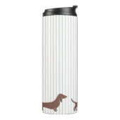 Bruine Dachshunds op Beige Stripes Thermosbeker (Gedraaid links)