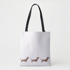 Bruine Dachshunds op Beige Stripes Tote Bag