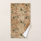 bruine Damask Floral Green Dragonflies Bad Handdoek (Handdoek)