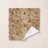 bruine Damask Floral Green Dragonflies Bad Handdoek (Wasdoekje)