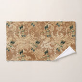 bruine Damask Floral Green Dragonflies Bad Handdoek (Handdoek)