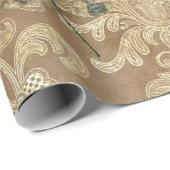  bruine Damask Floral Green Dragonflies Cadeaupapier (Rol Hoek)