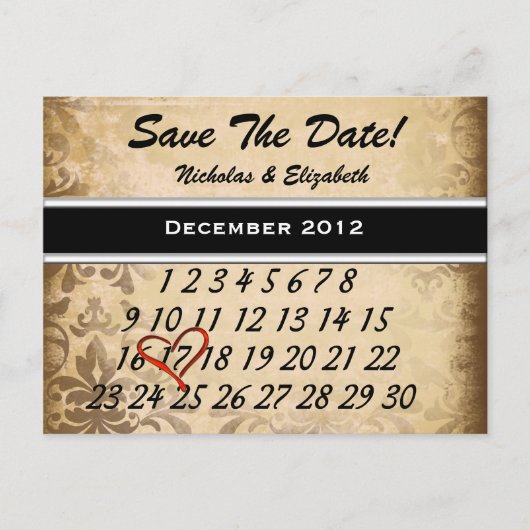 Bruine Damask Save the Date Aankondigingskaart (Voorkant)