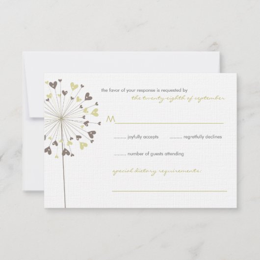 Bruine Dandelion Flowers Love Wedding RSVP Kaart (Voorkant)
