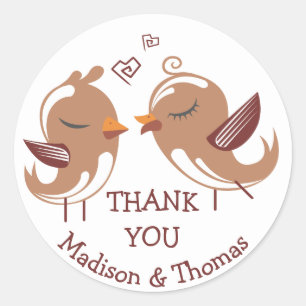 Bruine Dank Je Liefdesvogels - Trouwvogels Ronde Sticker