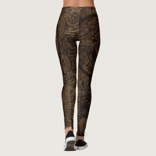 Bruine de Collage van het uurwerk Leggings (Achterkant)