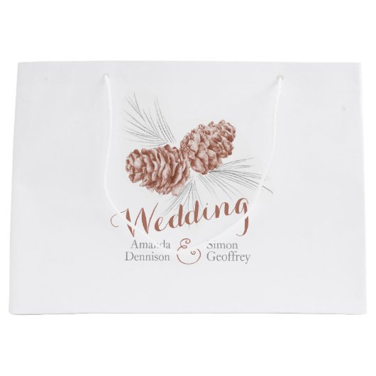 Bruine dennenaaltje voor bruiloft grote cadeastaar groot cadeauzakje (Voorkant)
