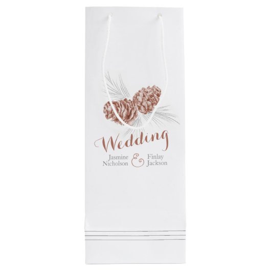 Bruine dennenaaltje voor bruiloft wijn cadeautas (Achterkant)