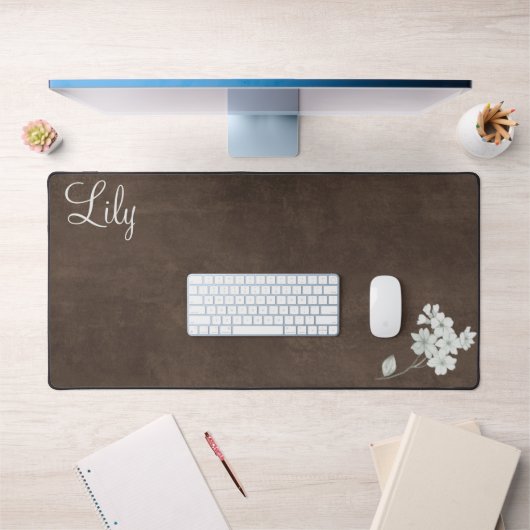 Bruine Desk Mat met Bloemen en Naam (Kantoor 1)