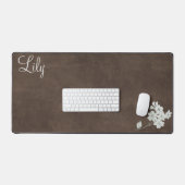 Bruine Desk Mat met Bloemen en Naam (Keyboard & Muis)