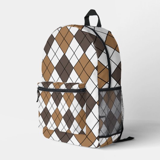 Bruine Diamant Argyle Bedrukte Rugzak (Achterkant Hoek Rechts)