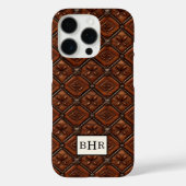 Bruine diamant lederen monogram Case-Mate iPhone case (Achterkant)