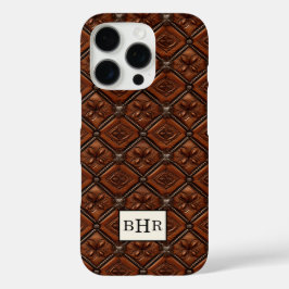 Bruine diamant lederen monogram iPhone 16 pro hoesje