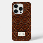 Bruine diamant lederen monogram Case-Mate iPhone case (Achterkant)