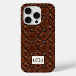Bruine diamant lederen monogram iPhone 15 pro case